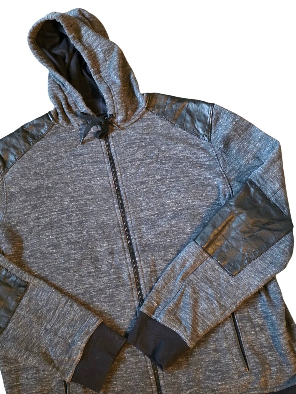 Rock & Republic Hoodie Mens XL Full Zip Gray Moto Quilted Hooded Jacket - Picture 5 of 11